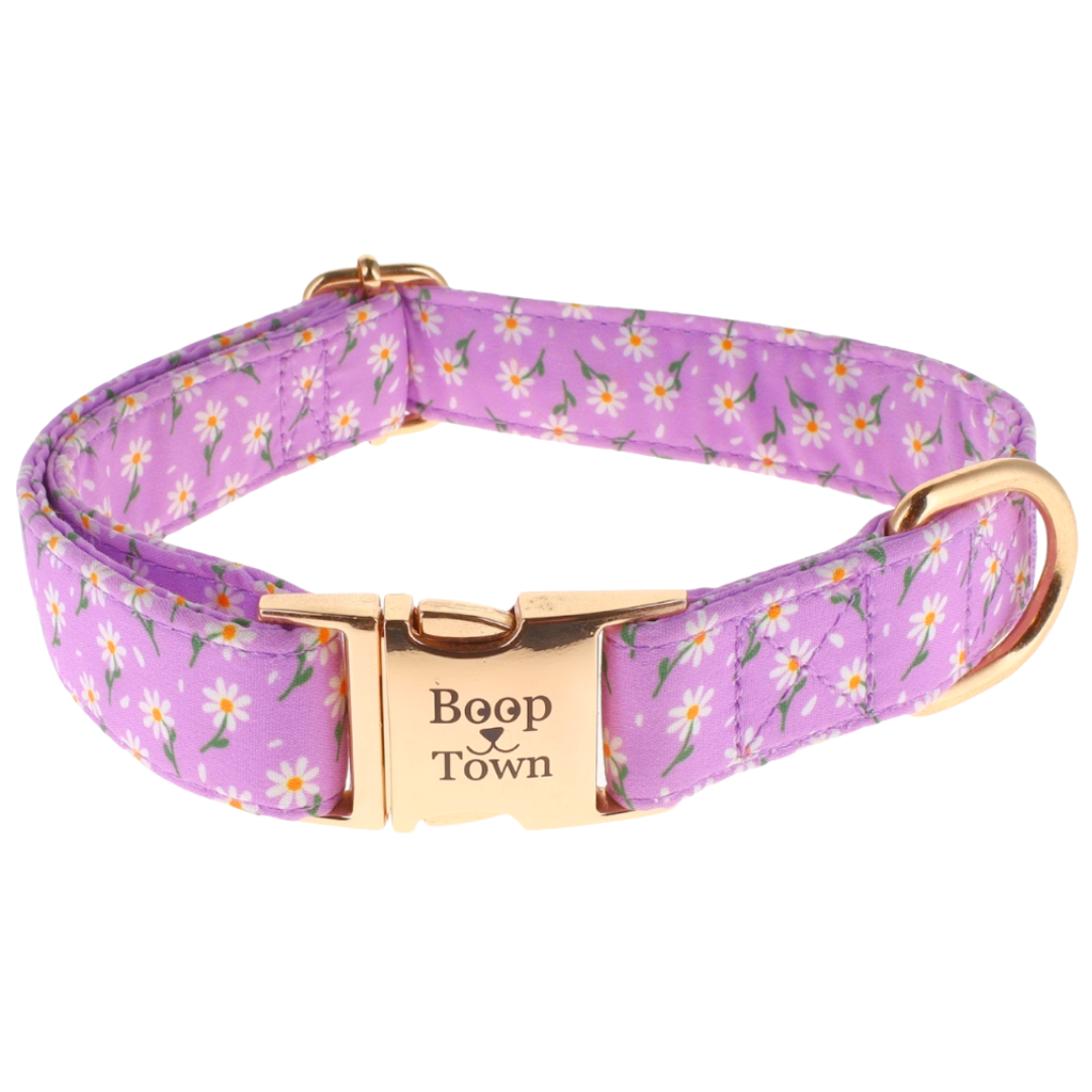 Boop Town Soft Cotton Dog Collar Adjustable Durable Gold Hardware