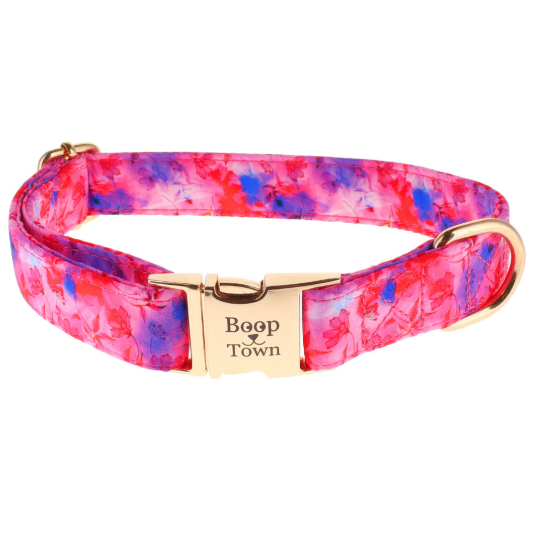 Boop Town Soft Cotton Dog Collar Adjustable Durable Gold Hardware