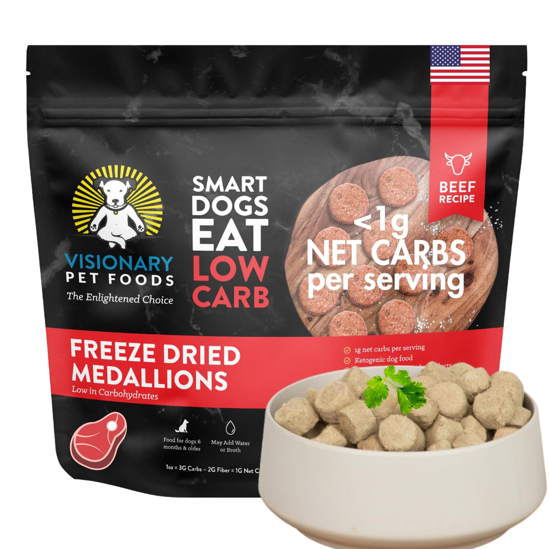 Freeze-Dried Beef Dog Food, High-Protein, Grain-Free Keto Recipe | 25oz Bag