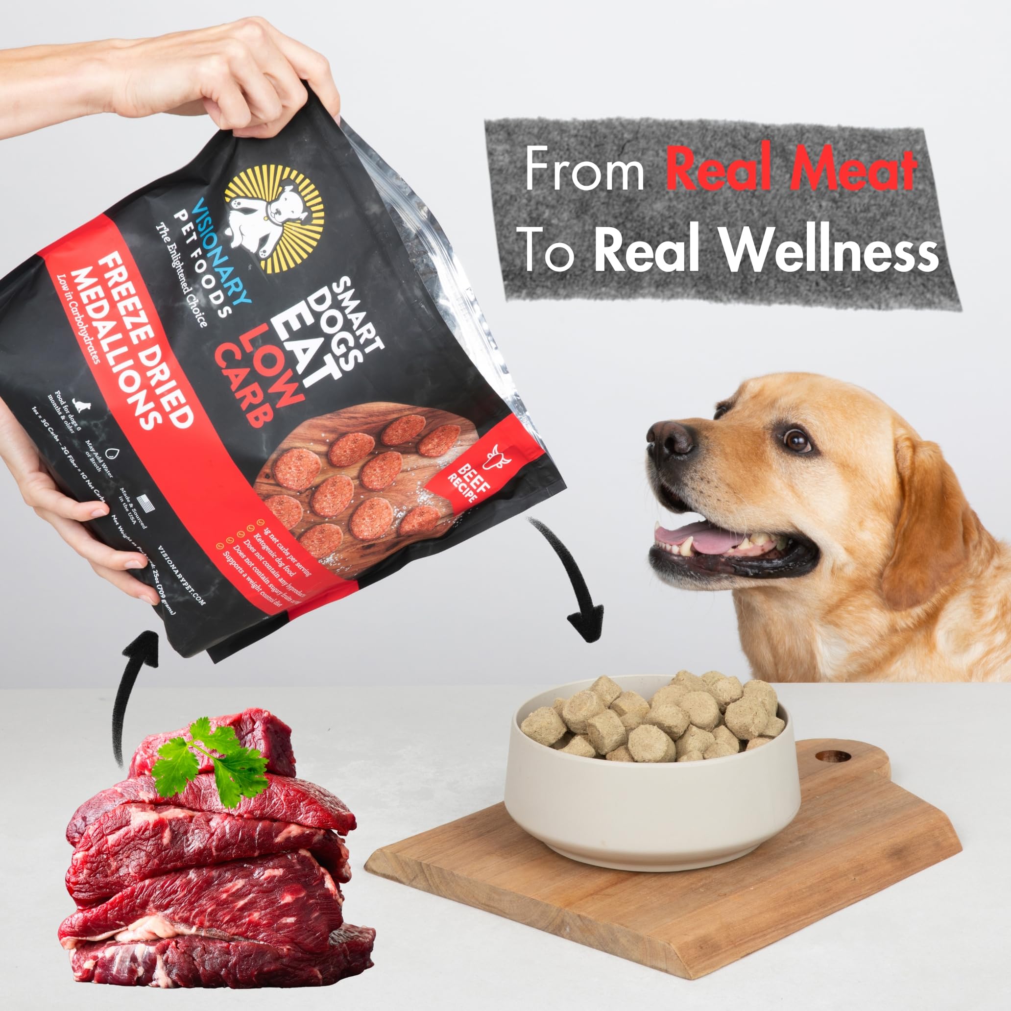 Freeze-Dried Beef Dog Food, High-Protein, Grain-Free Keto Recipe | 25oz Bag