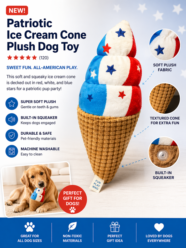 Patriotic Squeaky Dog Toy Ice Cream Cone