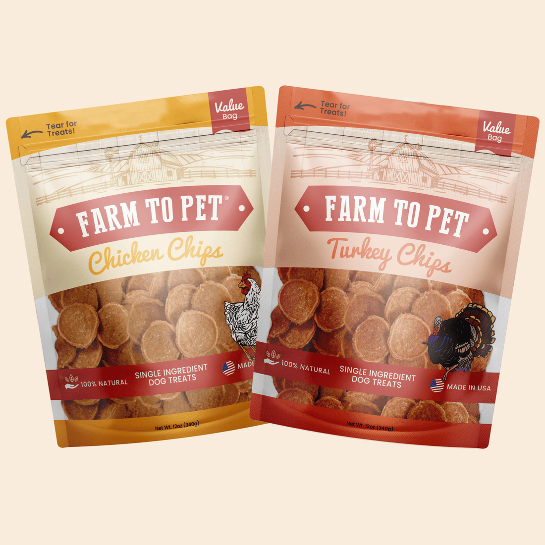 Turkey & Chicken Chip Dog Treat Duo | Single-Ingredient Poultry