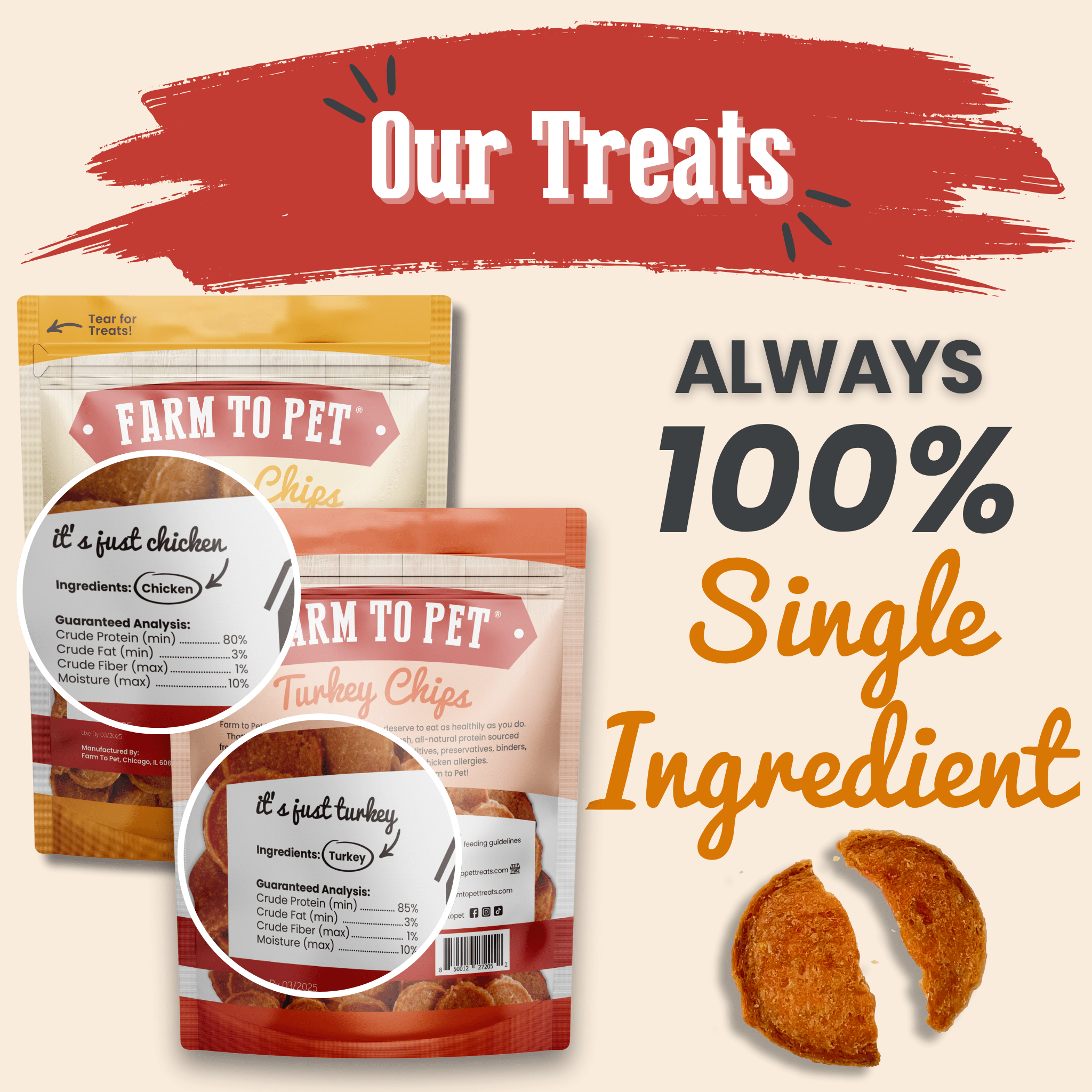 Turkey & Chicken Chip Dog Treat Duo | Single-Ingredient Poultry