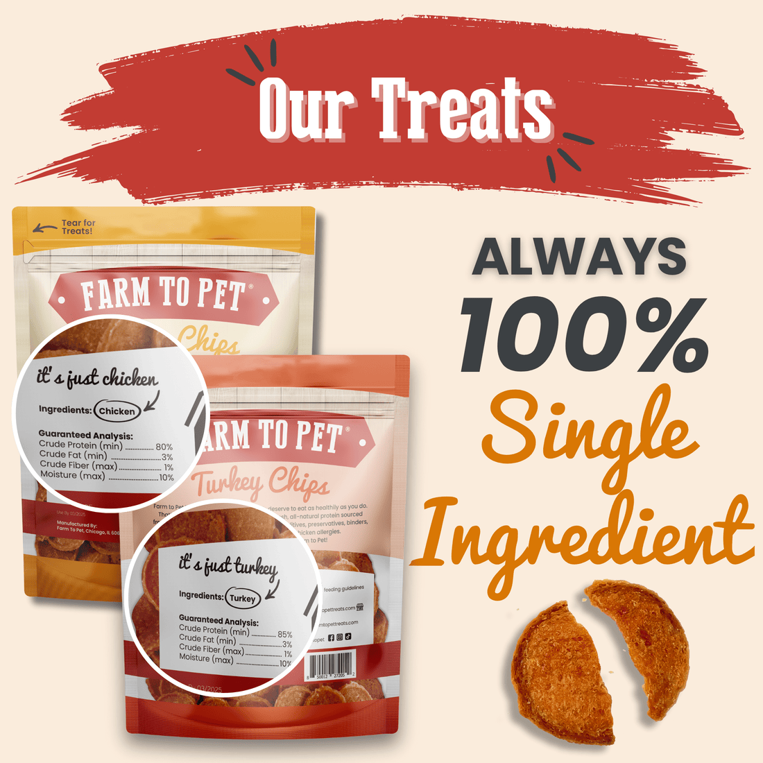 Turkey & Chicken Chip Dog Treat Duo | Single-Ingredient Poultry