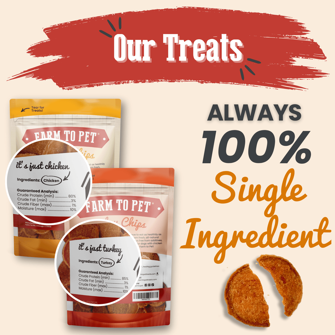 Turkey & Chicken Chip Dog Treat Duo | Single-Ingredient Poultry