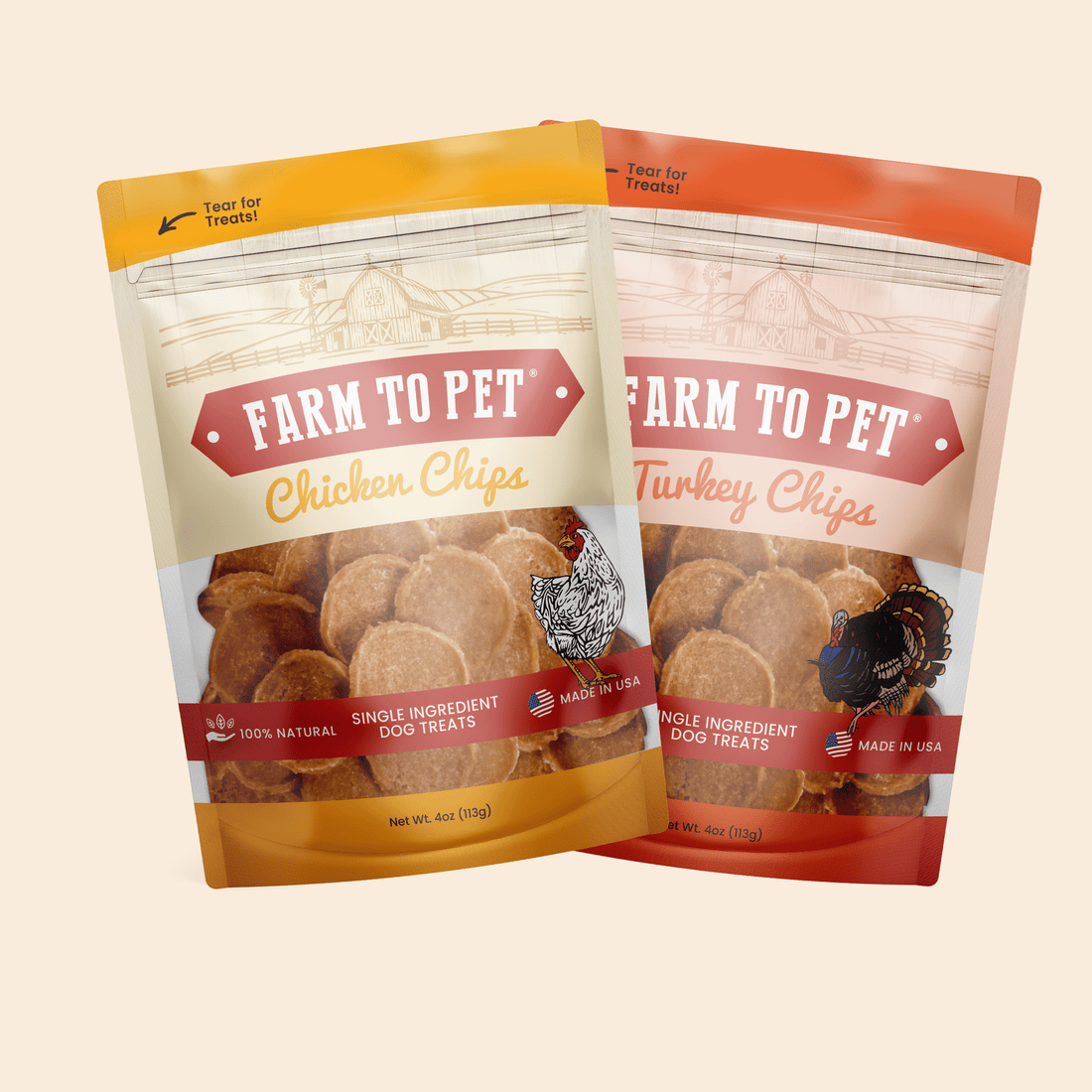 Turkey & Chicken Chip Dog Treat Duo | Single-Ingredient Poultry