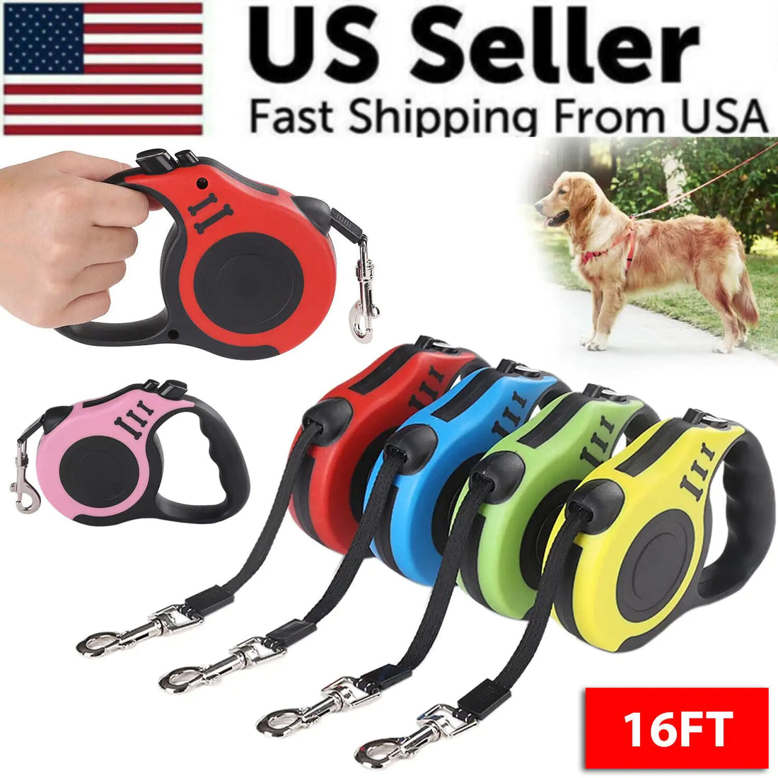 16.5FT Automatic Retractable Dog Leash for Walking Pets