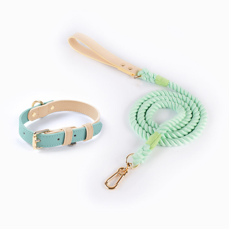 Luxury Pastel Dog Collar and Rope Leash Set Adjustable