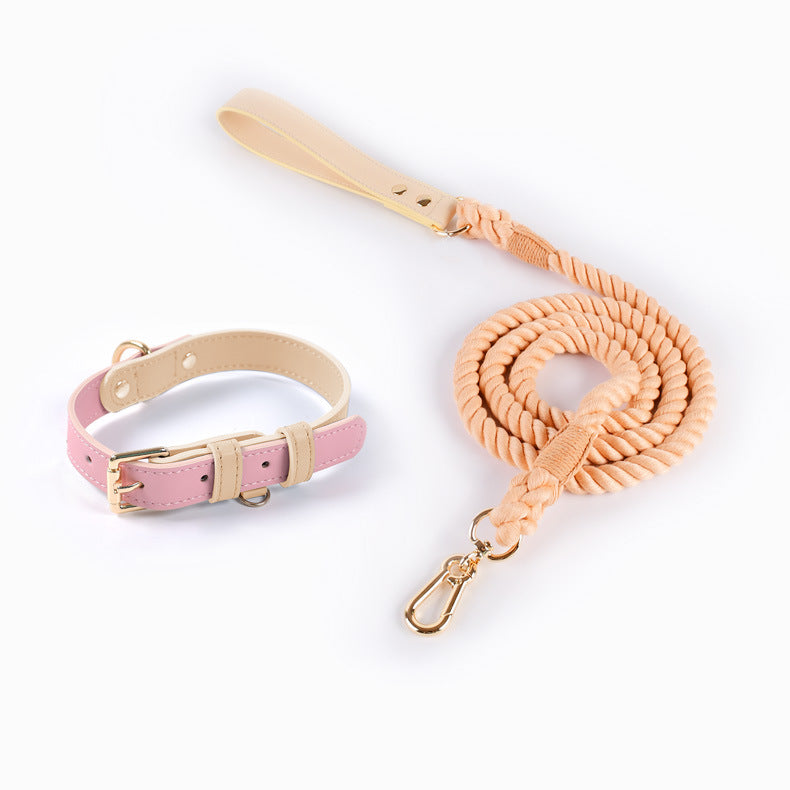 Luxury Pastel Dog Collar and Rope Leash Set Adjustable
