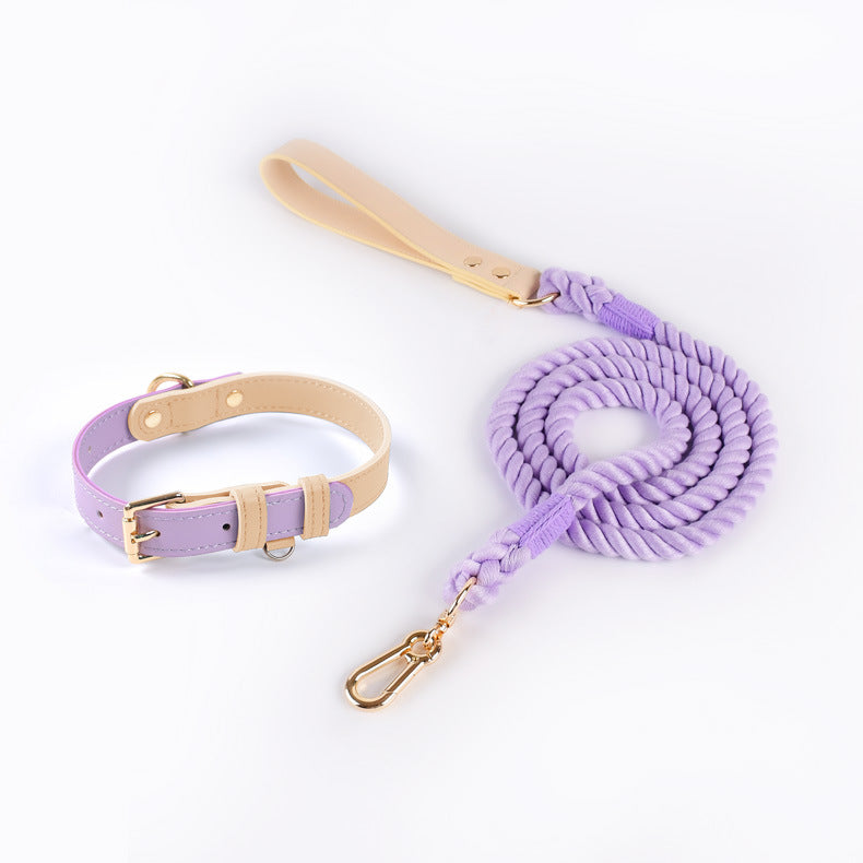 Luxury Pastel Dog Collar and Rope Leash Set Adjustable