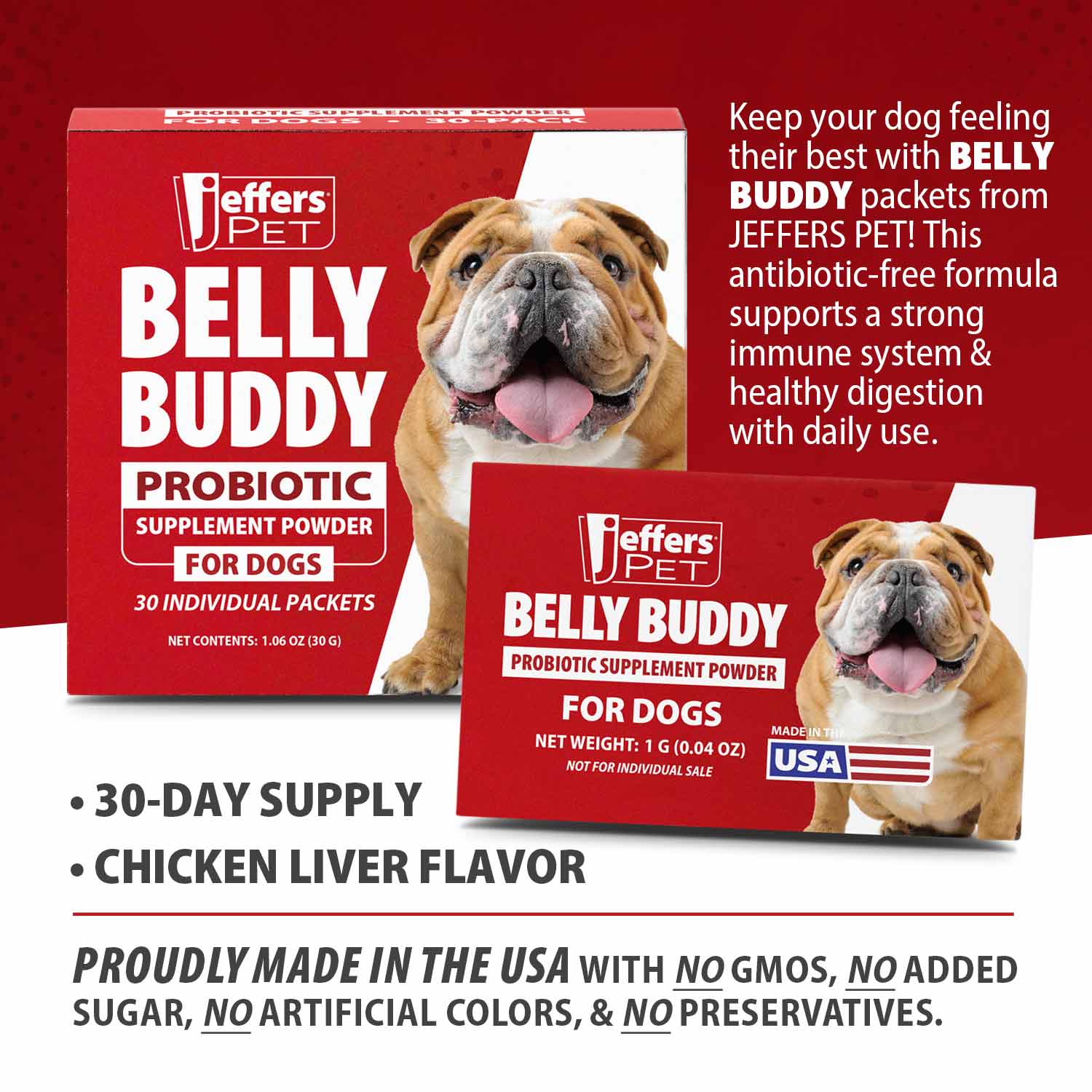 Jeffers BELLY BUDDY Probiotic Powder for Dogs – Multi-Strain Digestive & Immune Support