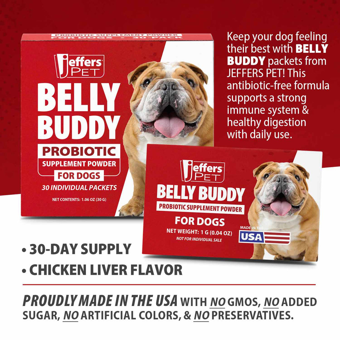 Jeffers BELLY BUDDY Probiotic Powder for Dogs – Multi-Strain Digestive & Immune Support