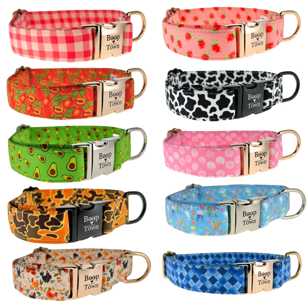Boop Town Soft Cotton Dog Collar Adjustable Durable Gold Hardware