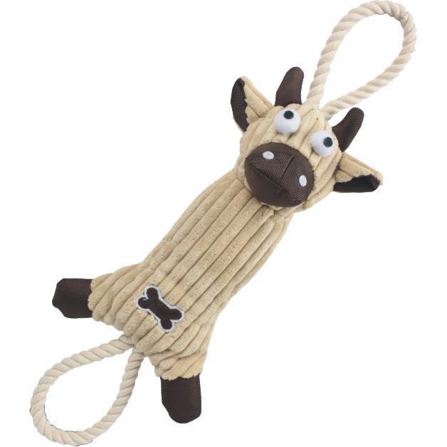 Plush Cow Jute Rope Squeaky Tug Dog Toy