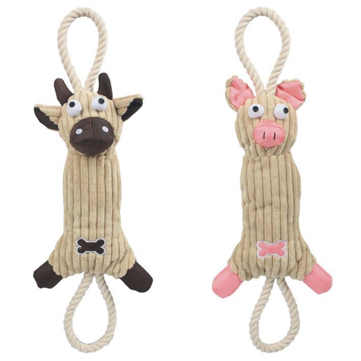 Plush Cow Jute Rope Squeaky Tug Dog Toy