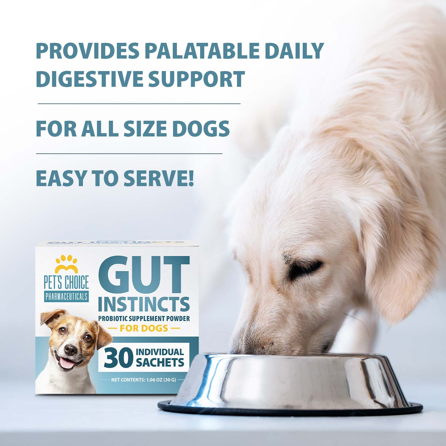 Pet's Choice Gut Instincts Probiotic Powder for Dogs – Daily Digestive & Immune Support, 30 Count