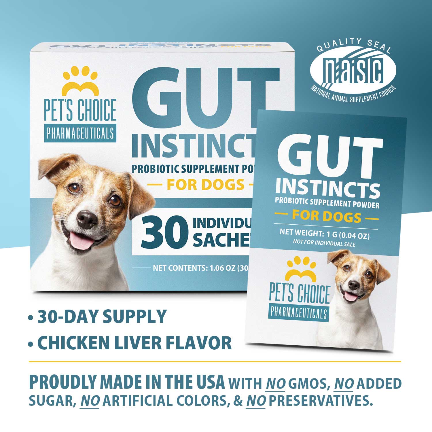 Pet's Choice Gut Instincts Probiotic Powder for Dogs – Daily Digestive & Immune Support, 30 Count