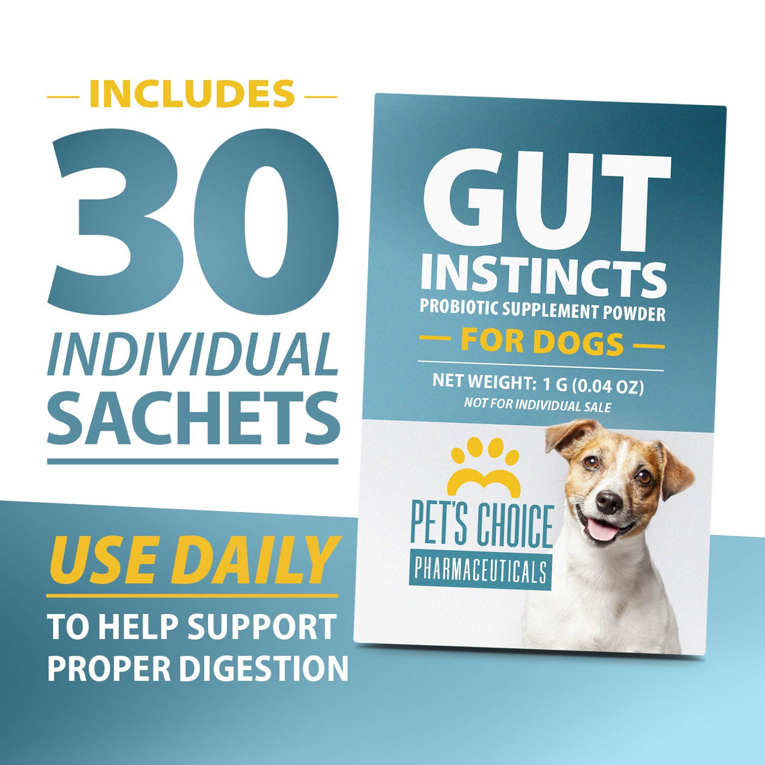 Pet's Choice Gut Instincts Probiotic Powder for Dogs – Daily Digestive & Immune Support, 30 Count