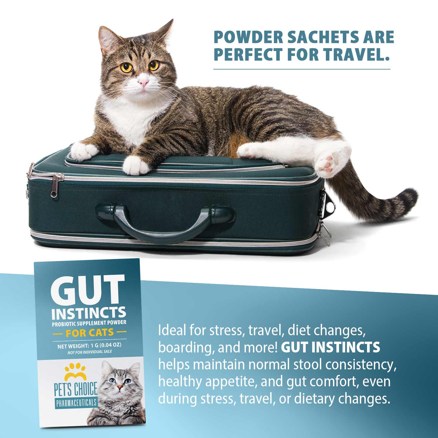 Pet’s Choice Gut Instincts Probiotic for Cats, Digestive & Immune Support, 30 Powder Packets, Made in USA