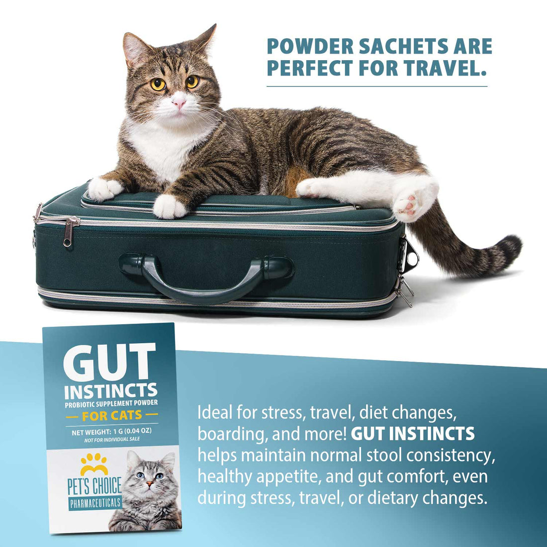 Pet’s Choice Gut Instincts Probiotic for Cats, Digestive & Immune Support, 30 Powder Packets, Made in USA