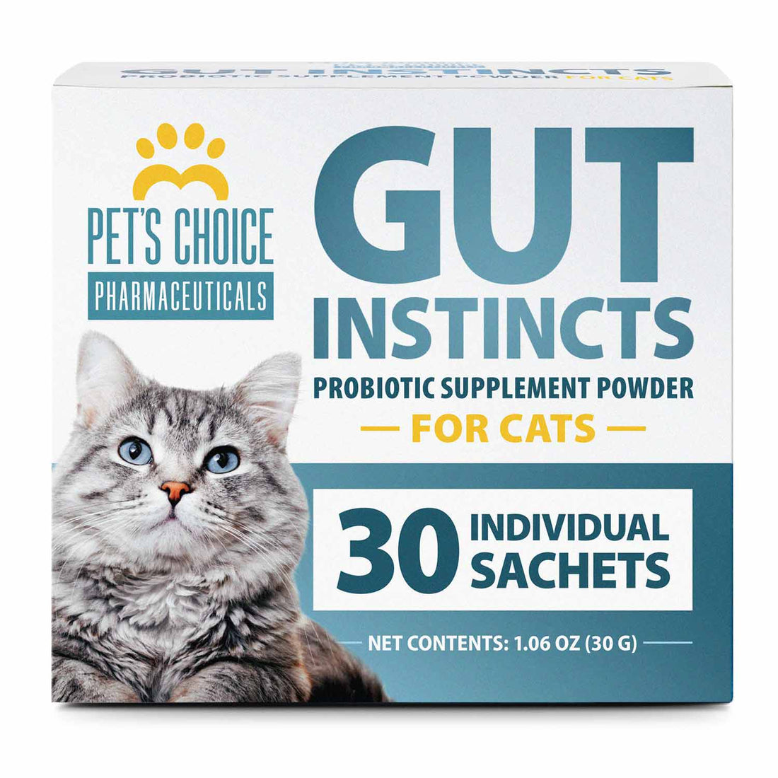 Pet’s Choice Gut Instincts Probiotic for Cats, Digestive & Immune Support, 30 Powder Packets, Made in USA